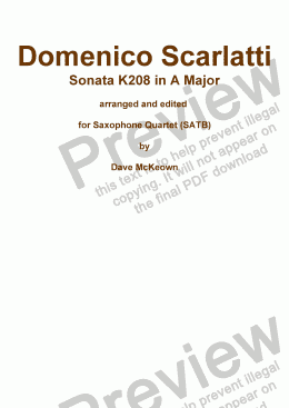 page one of Scarlatti Sonata K208 for Saxophone Quartet