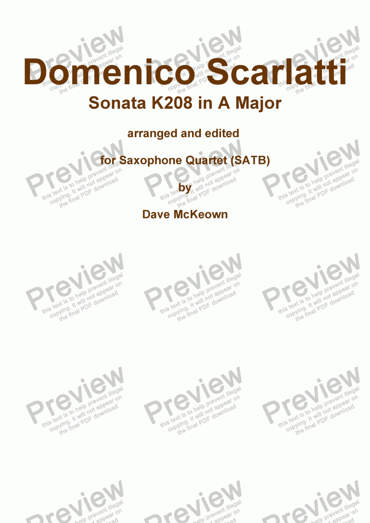page one of Scarlatti Sonata K208 for Saxophone Quartet