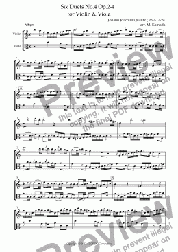 page one of Six Duets No.4 Op.2-4 for Violin & Viola