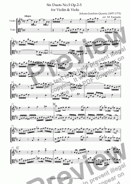 page one of Six Duets No.5 Op.2-5 for Violin & Viola