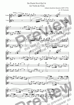 page one of Six Duets No.6 Op.2-6 for Violin & Viola