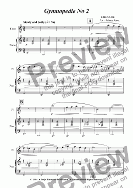 page one of Gymnopedie No 2.   (Flute and Piano)
