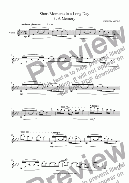 page one of Short Moments in a Long Day No. 3 'A memory'  for solo violin