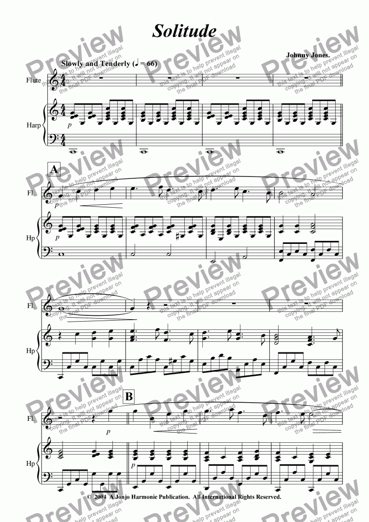 page one of Solitude   (Flute and Piano)
