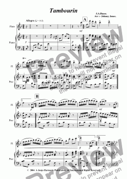 page one of Tambourin   (Hasse's,  Flute and Piano)