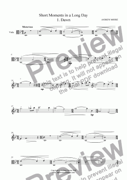 page one of Short Moments in a Long Day No 1 ’Dawn’ for solo viola