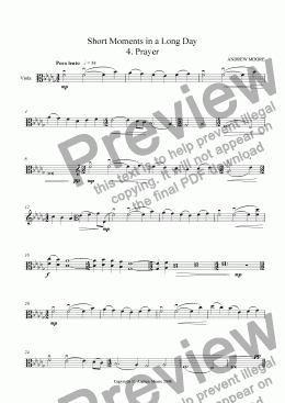 page one of Short Moments in a Long day No 4 'Prayer' for solo viola