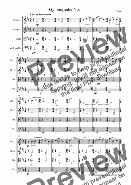 page one of Satie Gymnopedie No.1 for String Quartet