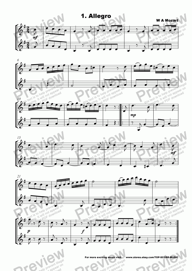 page one of 12 Mozart Duets for Violin