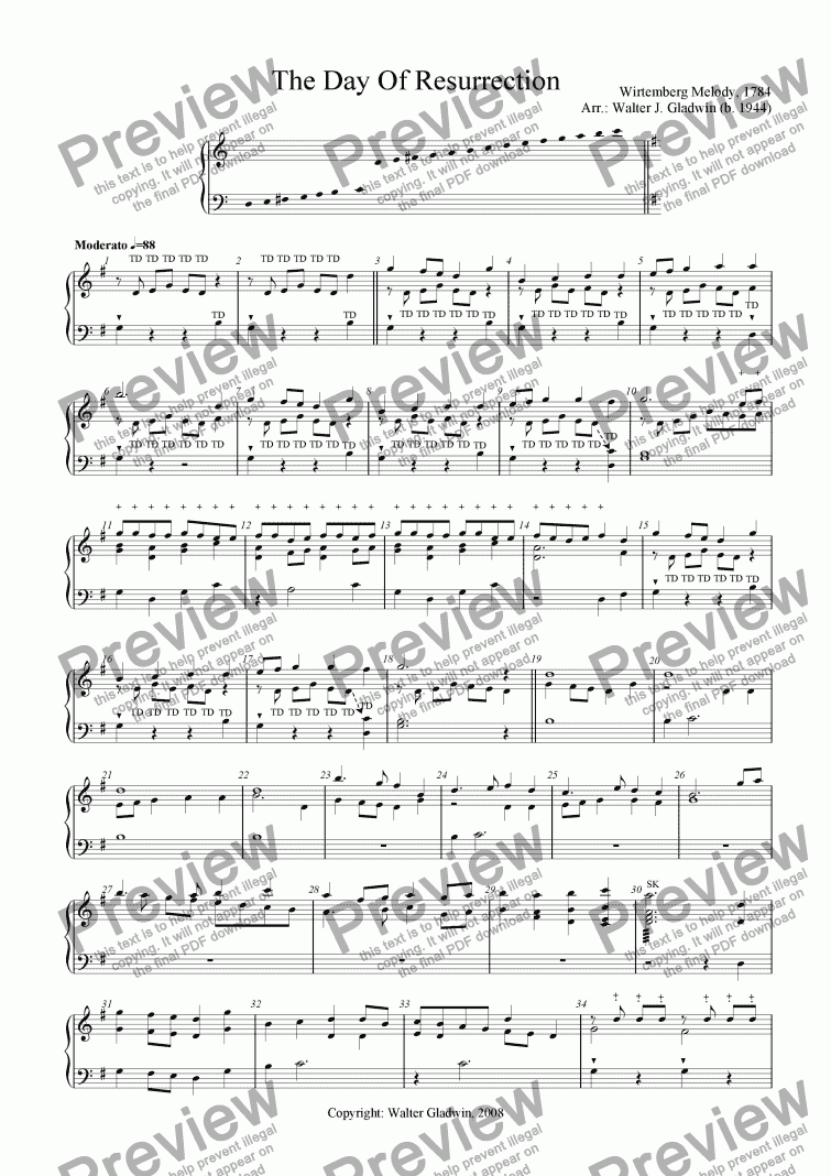 page one of The Day Of Resurrection (Hand bells: D4 -C7)