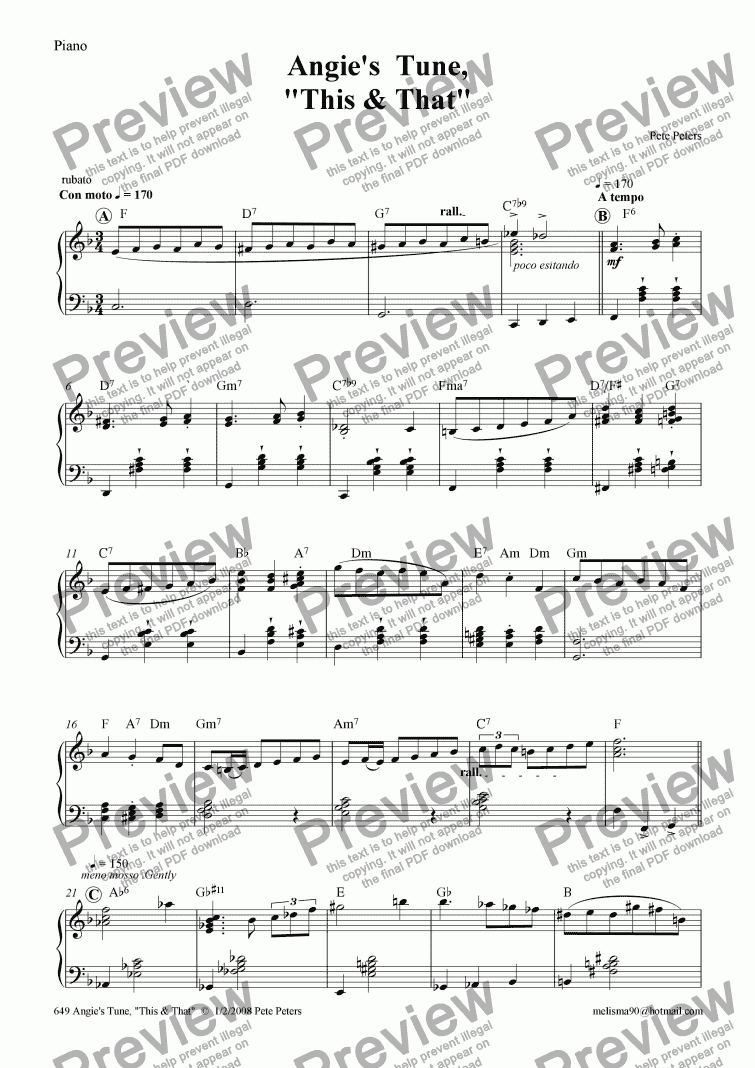page one of Angie's Tune [Accordion or Piano]