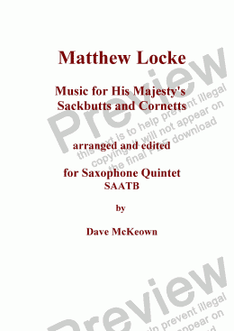 page one of Matthew Locke, Music for His Majesty’s Sackbutts and Cornetts for Saxophone Quintet