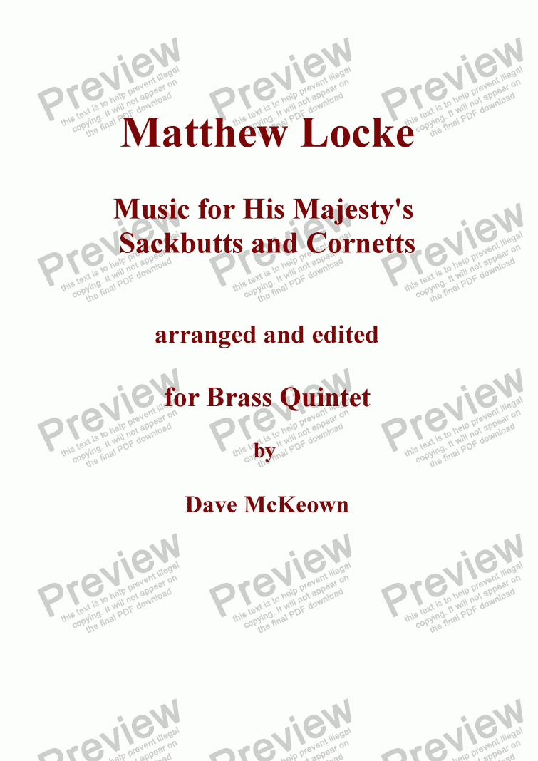 page one of Matthew Locke, Music for His Majesty’s Sackbutts and Cornetts for Brass Quintet