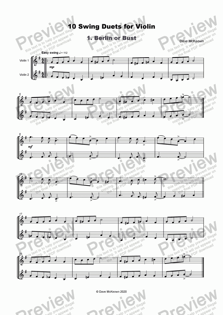 page one of 10 Swing Duets for Violin