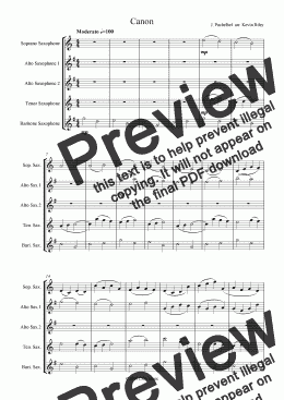 page one of Canon(arranged for Saxophones)