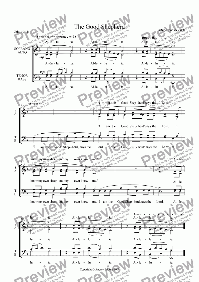 page one of ’The Good Shepherd’ for SATB