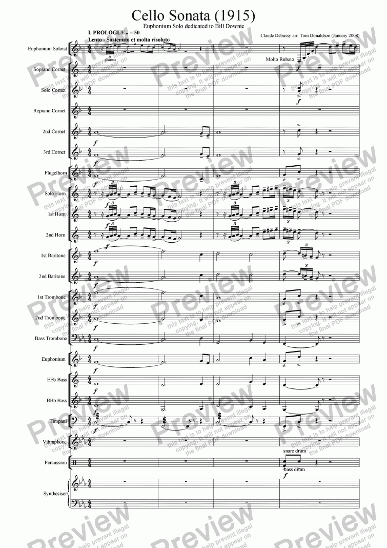 page one of BRASS BAND - Euphonium Solo - Cello Sonata