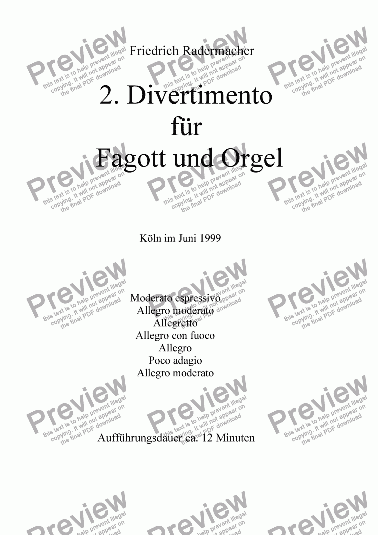 page one of 2.Divertimento f�r Fagott und Orgel