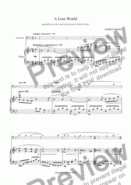 page one of ’A Lost World’ for Cello and Piano