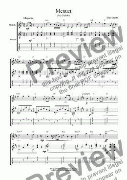 page one of Menuet for Debbie, melody and guitar (+TAB)
