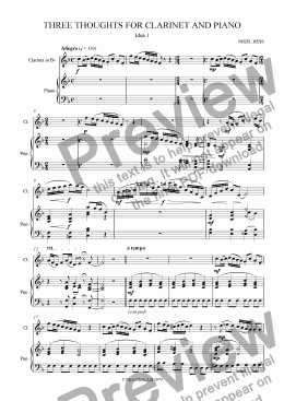 page one of Three Thoughts for Clarinet and Piano - Idea 1