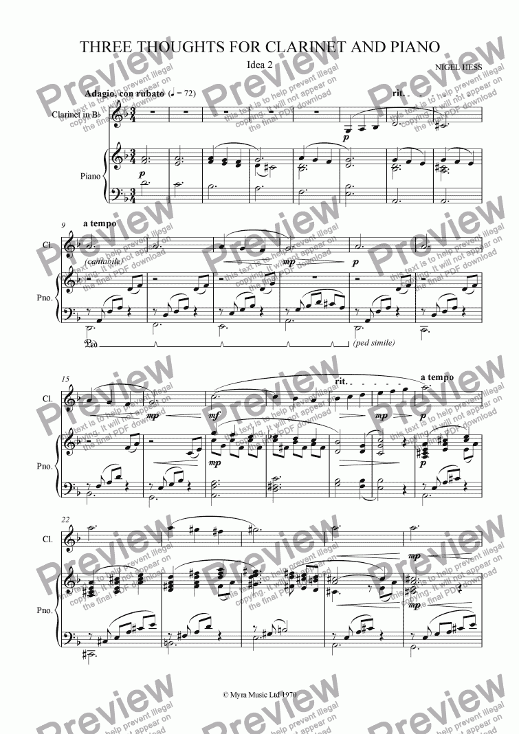 page one of Three Thoughts for Clarinet and Piano - Idea 2
