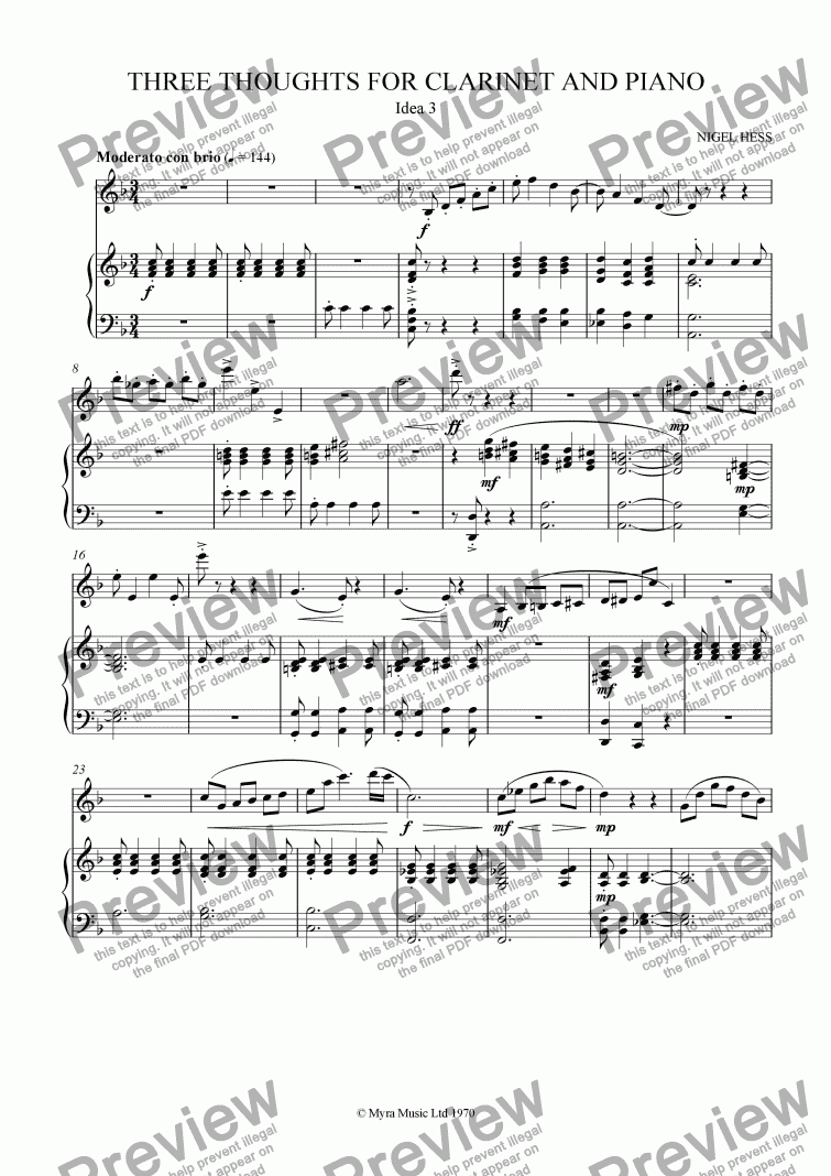 page one of Three Thoughts for Clarinet and Piano - Idea 3