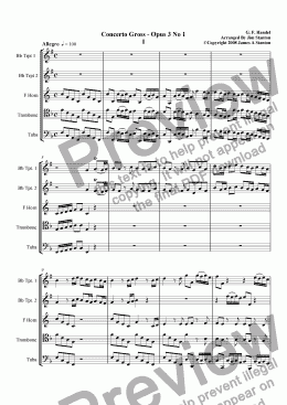 page one of Handel - Concerto Grosso Opus 3 No1 for Brass Quintet
