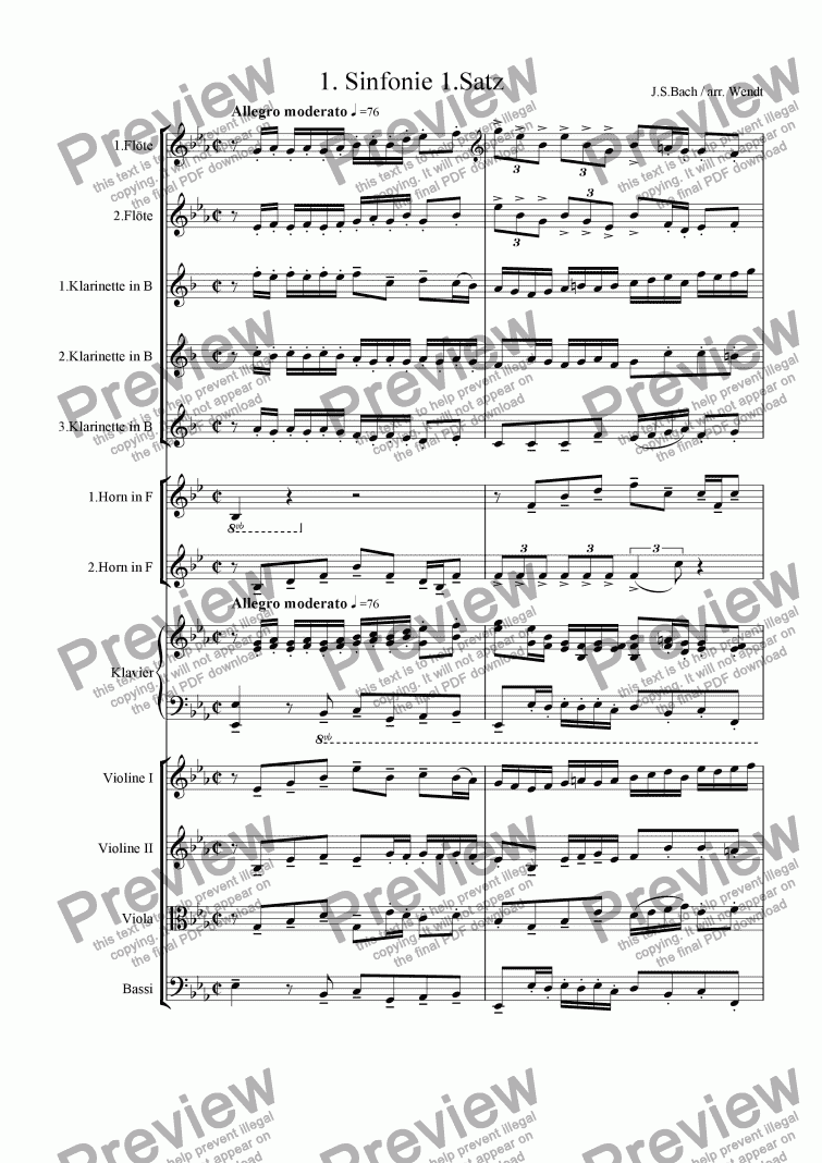 page one of Bach-Symphony Allegro in E-Flat