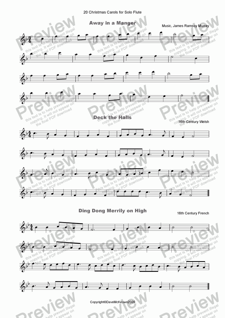 page one of 20 Favourite Christmas Carols for solo Flute and Piano
