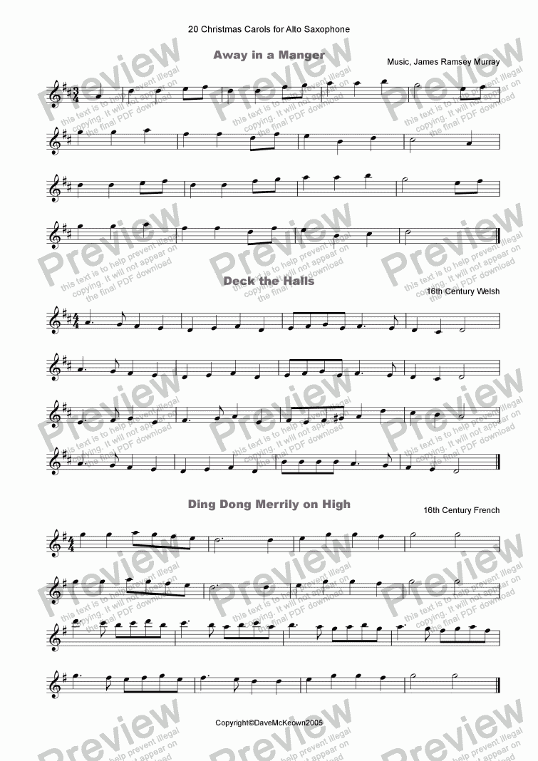 page one of 20 Favourite Christmas Carols for solo Alto Saxophone and Piano