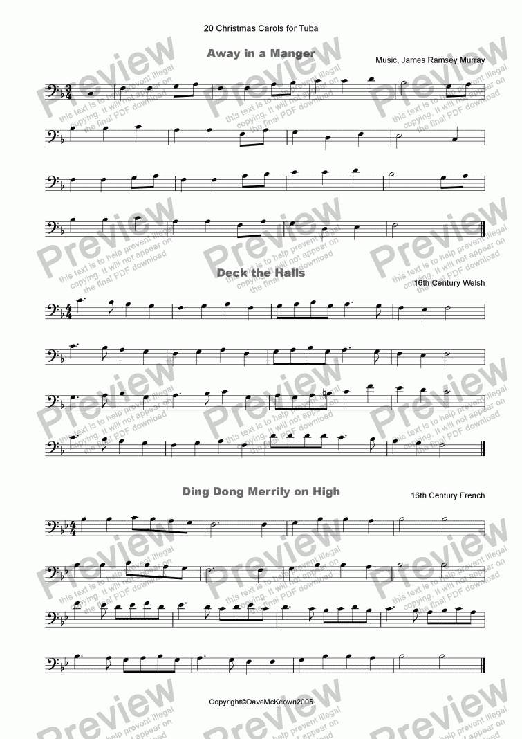 page one of 20 Favourite Christmas Carols for solo Tuba and Piano