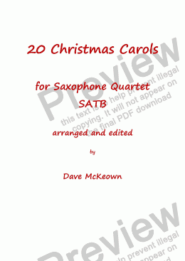 page one of  20 Favourite Christmas Carols for Saxophone Quartet, SATB or AAAT