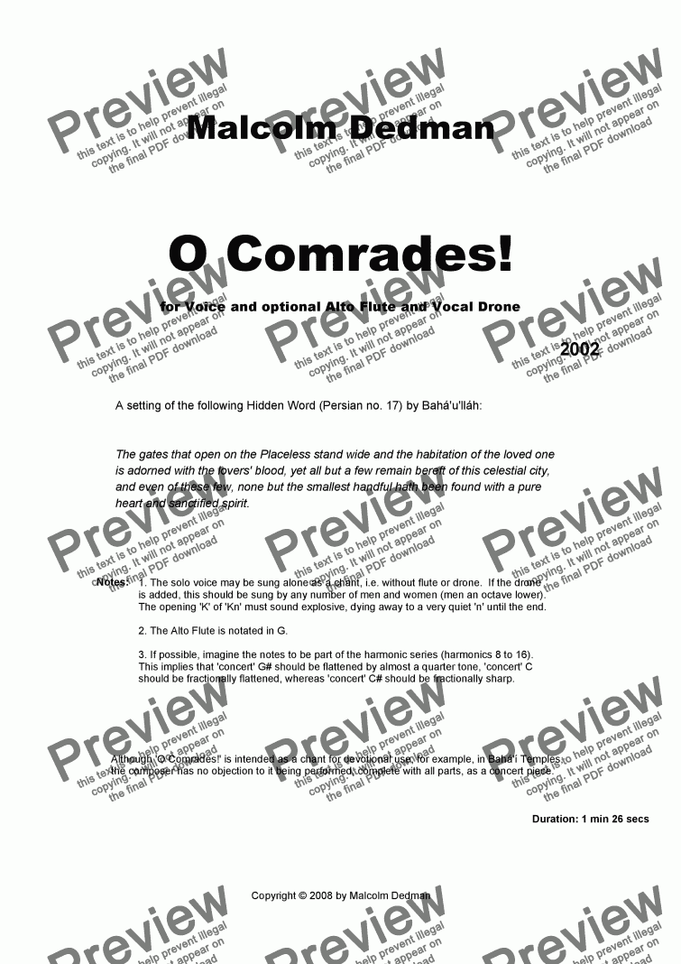 page one of O Comrades!