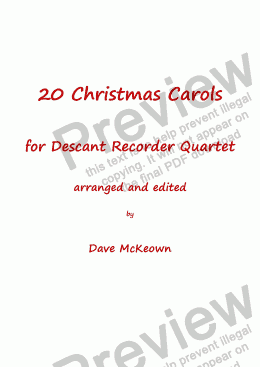 page one of  20 Favourite Christmas Carols for Descant Recorder Quartet