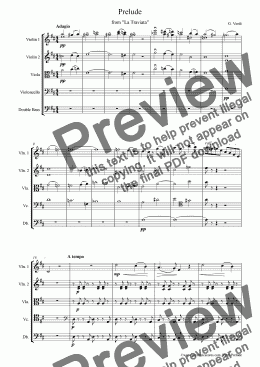 page one of Verdi Prelude from from "La Traviata" for String Orchestra