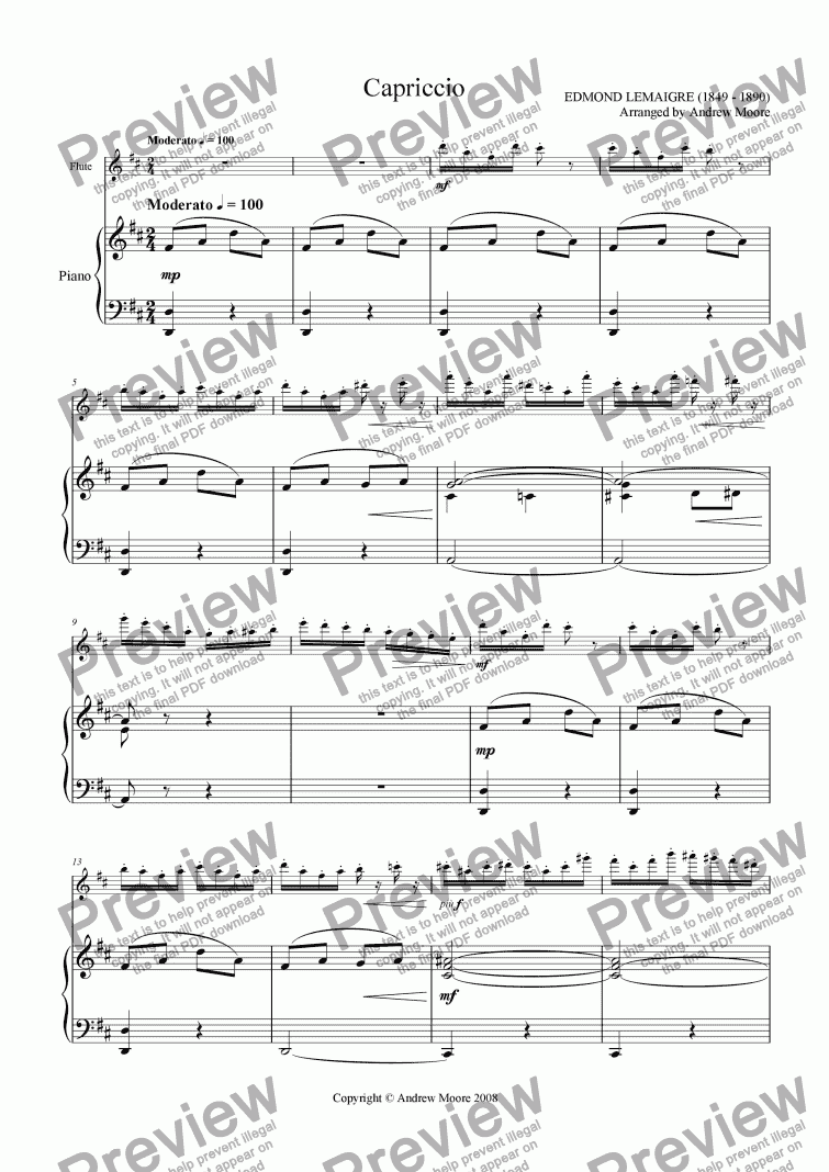 page one of ’Capriccio’ for flute and piano