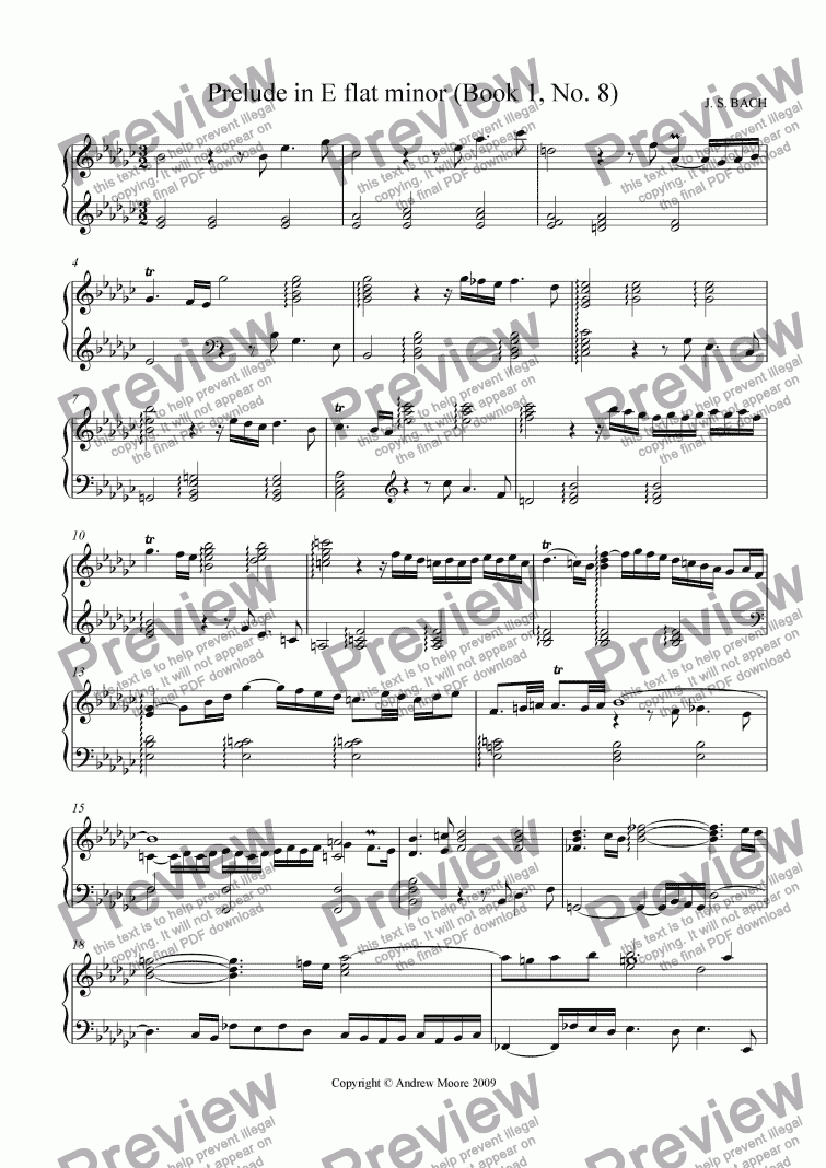 page one of Prelude in E flat minor (Book 1, No 8)