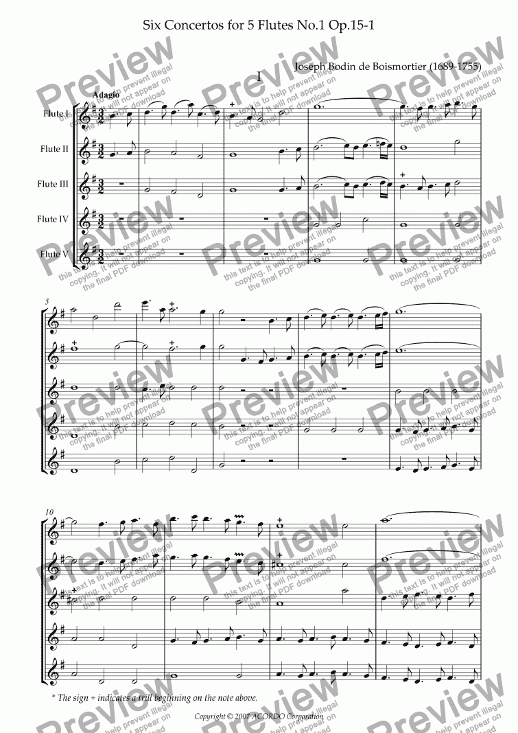 page one of Six Concertos No.1 for five Flutes Op.15-1