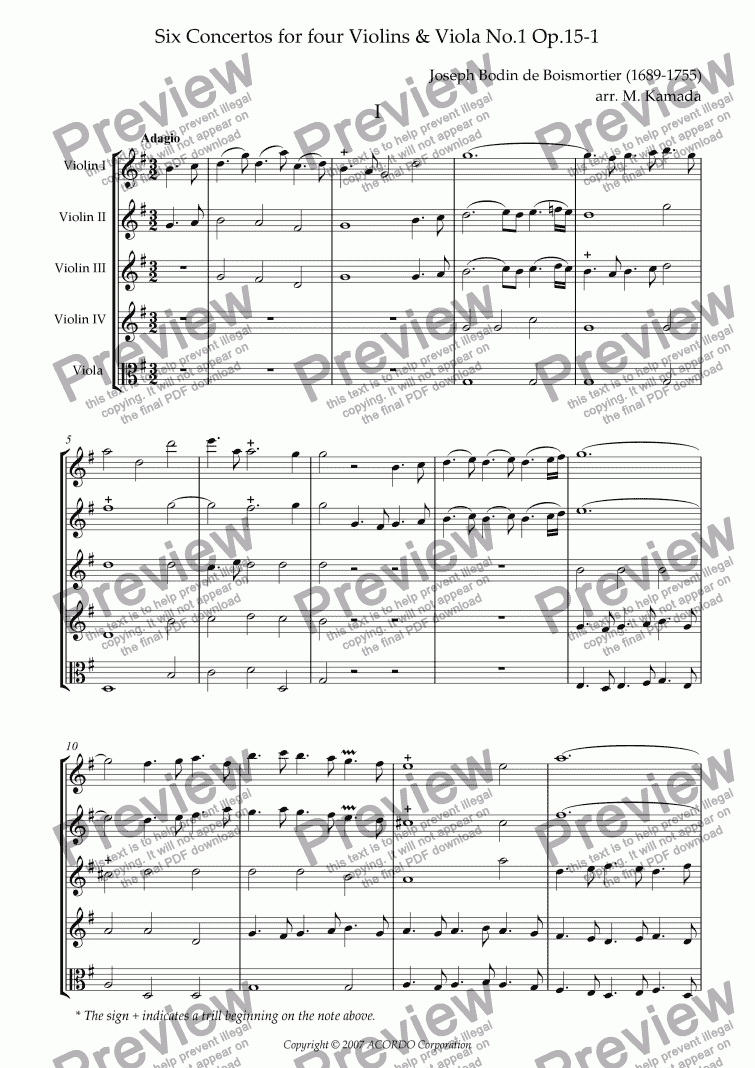 page one of Six Concertos No.1 for four Violins & Viola Op.15-1