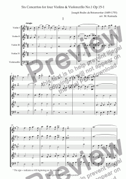 page one of Six Concertos No.1 for four Violins & Violoncello Op.15-1