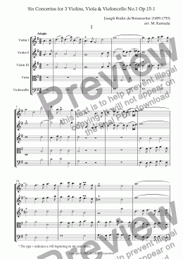 page one of Six Concertos No.1 for three Violins, Viola & Violoncello Op.15-1
