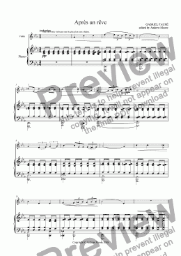page one of ’Apres un reve’ arranged for violin & Piano
