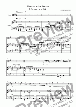 page one of Three Austrian Dances - No 1 - Minuet & Trio for Viola & Piano