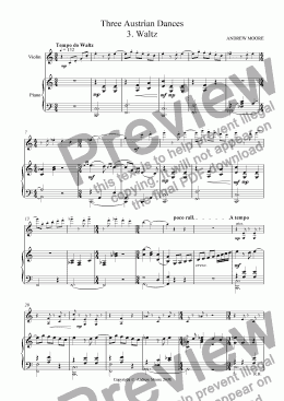 page one of Three Austrian Dances - No 3 - Waltz for Violin & Piano