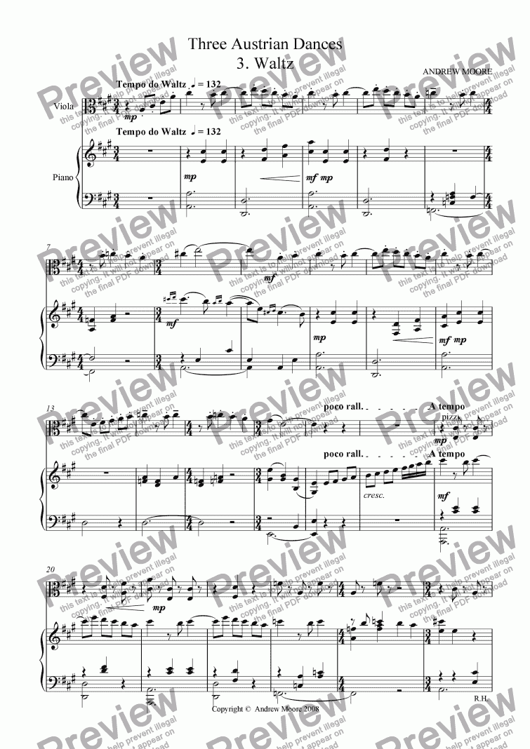 page one of Three Austrian Dances - No 3 - Waltz for Viola & Piano