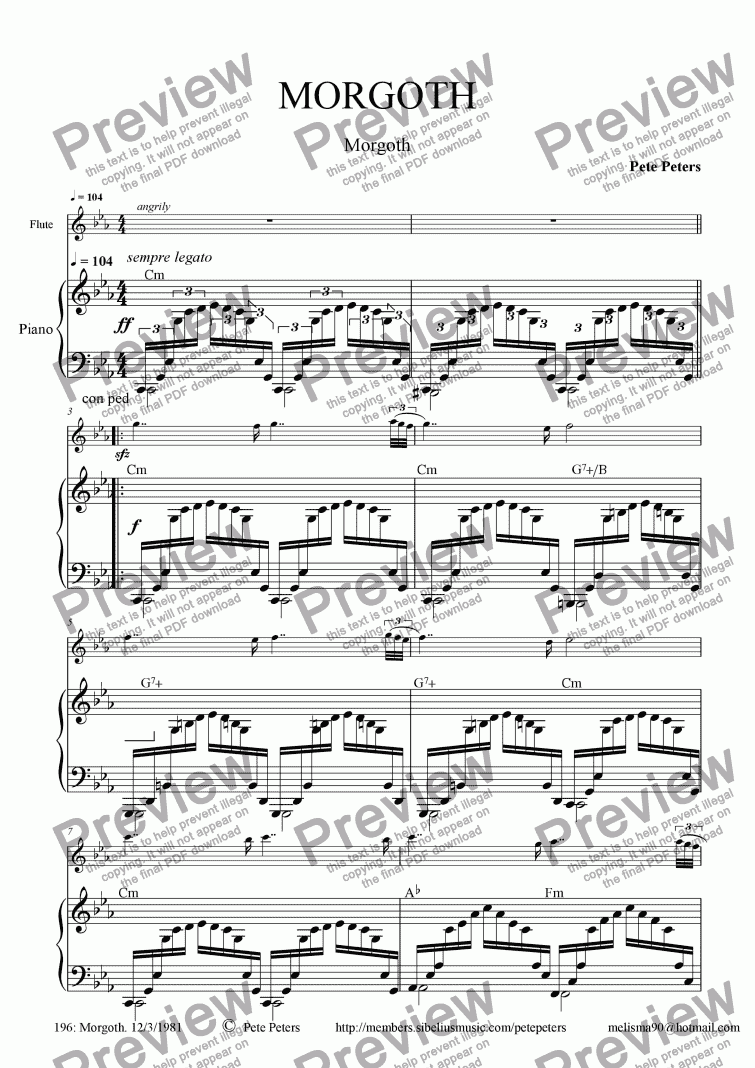 page one of Morgoth  [Flute + Piano]