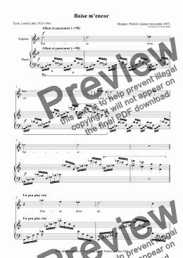 page one of Baise m’encor (kiss me again) for Sprano and Piano