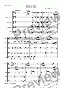 page one of Grieg: Trolltog/March of the Dwarfs (Brass Quintet)