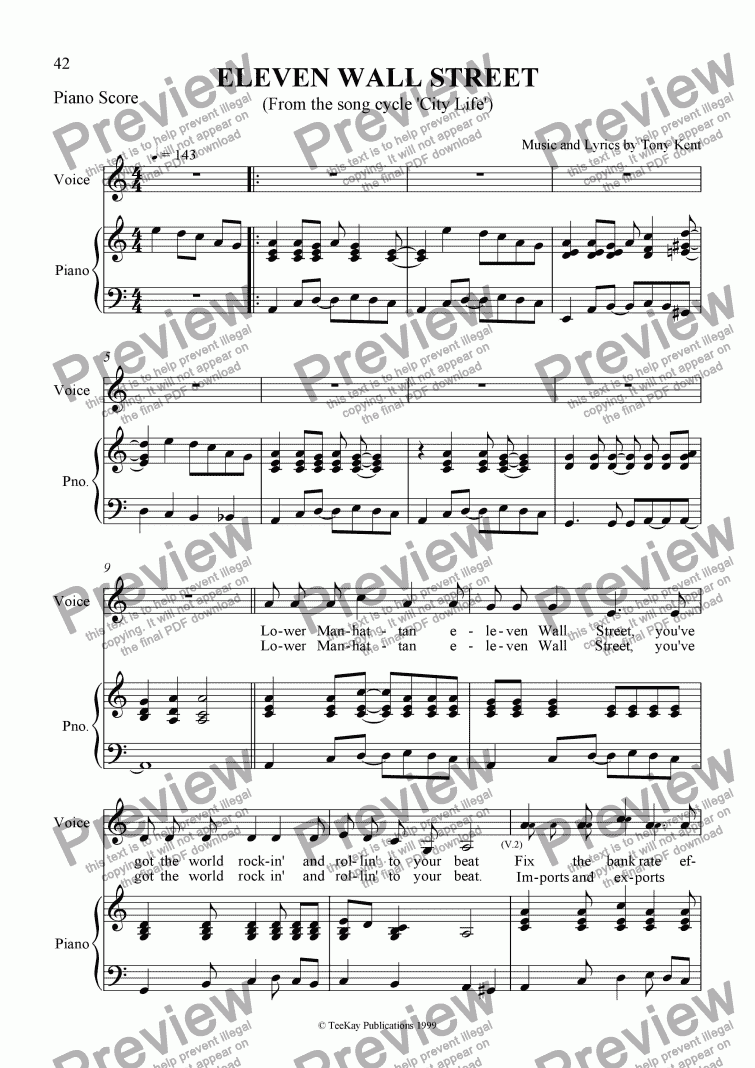 page one of Eleven Wall Street (Piano Score)